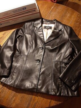 Large Wilson Black Leather Blazer Jacket Coat Beautiful Condition
